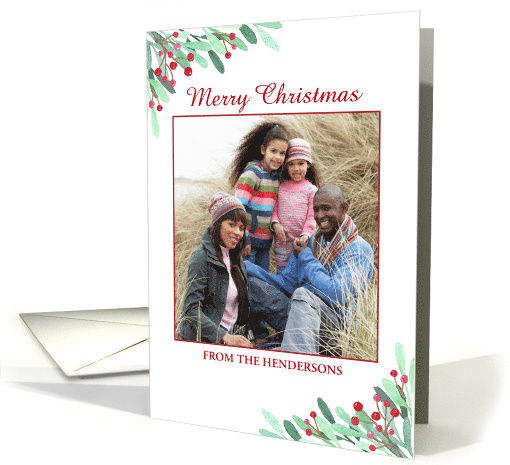 Christmas Photo Greetings with Watercolor Holly card (1546200)