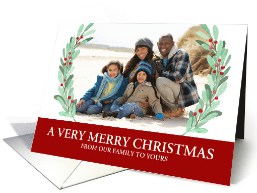 Christmas Photo Greetings with Watercolor Holly card (1546202)