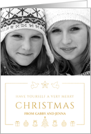 Christmas Photo Greetings with Gold Christmas Icons White Background card