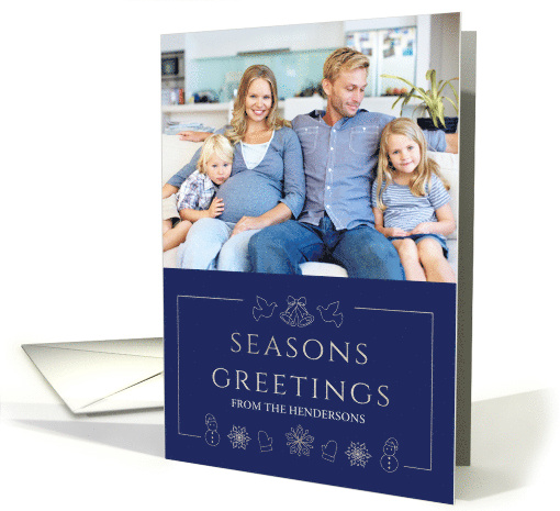 Holiday Photo Greetings with Silver Winter Icons in Blue... (1546212)