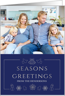 Holiday Photo Greetings with Silver Winter Icons in Blue Background card
