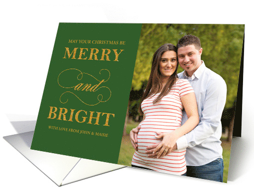 Christmas Photo Greetings in Gold Merry and Bright... (1546292)