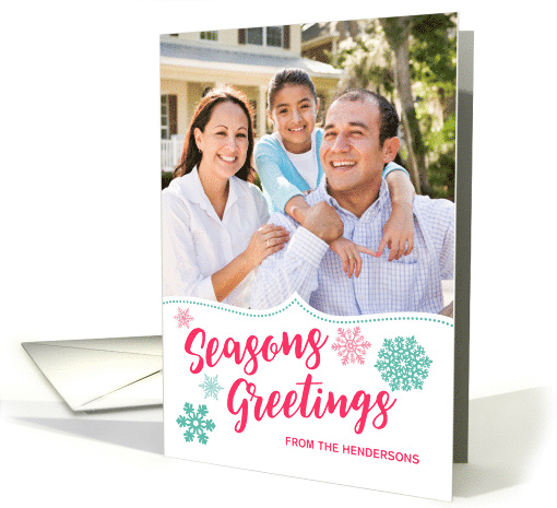 Christmas Photo Greetings in Snowflake and Typography Design card