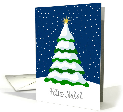 Portuguese Christmas Greeting Winter Snow Christmas Tree card