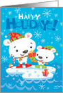 Cute Polar Bears Presents on an Iceberg Happy Holidays card