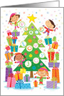 Peace Love and Joy Christmas Tree with Kids and Presents card