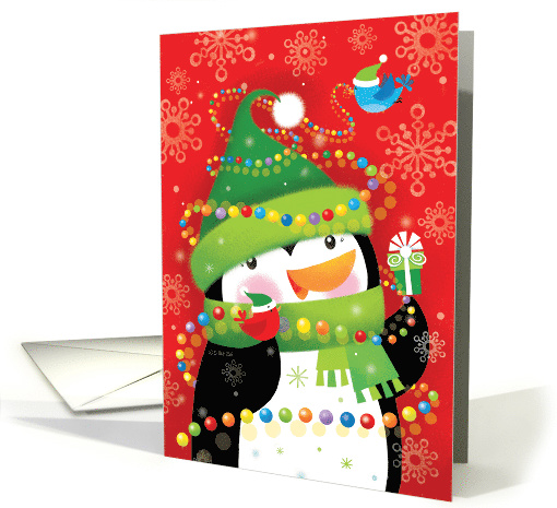 Cute Penguin Christmas Present Blue Bird Garland card (1540070)