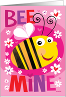 Cute Valentine’s Bumble Bee Flying through hearts and flowers card