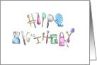 Happy Birthday Alphabet Shaped Baking Utensils Blank card