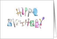 Happy Birthday Alphabet Shaped Baking Utensils Blank card