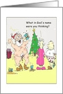 Christmas Santa Drunk Dancing Naked cartoon card