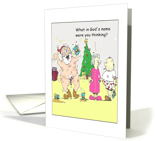 Christmas Santa Drunk Dancing Naked cartoon card (1542310)