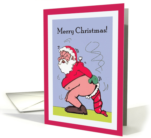 Christmas Santa Pooping in a Stocking Cartoon card (1542412)