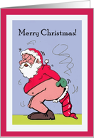 Christmas Santa Pooping in a Stocking Cartoon card