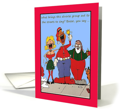 Christmas Singing In The Streets Adult Boozing Carolers Cartoon card