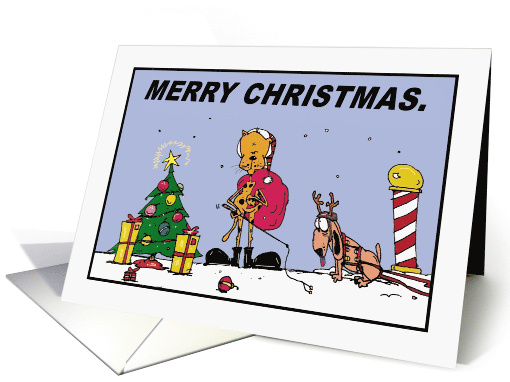 Christmas Have A Purrfect Holiday Cartoon Dog Cat card (1550604)