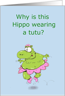 Birthday Hippo Wearing A Tutu Cartoon card