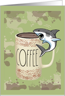 Occasions Coffee Bites Back Shark Cartoon card