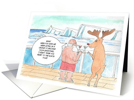 Funny Christmas with Santa and Reindeer on a Cold Cruise card