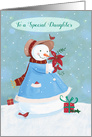 For Daughter Christmas Female Snowman with Snowy Winter Scene card