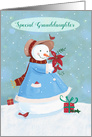 For Granddaughter Christmas Female Snowman with Snowy Winter Scene card