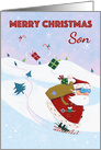 For Son Christmas Santa Claus Skiing card