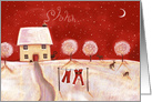 Santa’s Resting Christmas House with Red Night Sky card