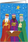 Three Kings With Gifts Over Manger Christmas card