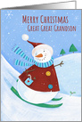 Great Great Grandson Christmas Snowman Skiing card