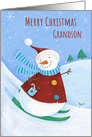 Grandson Christmas Snowman Skiing card
