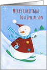 Merry Christmas Son Skiing Snowman card