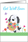 Get Well Soon Cute Dog with Flowers card
