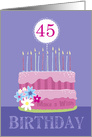 45th Birthday Cake with Candles card
