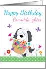 Happy Birthday Granddaughter Cute Dog Flowers card