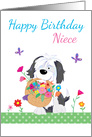 Happy Birthday Niece Cute Dog Flowers card