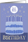 Special Boss Birthday Cake Candles and Stars Distressed Text card