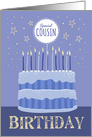 Special Male Cousin Birthday Cake Candles and Stars Distressed Text card