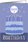 Belated Male Birthday Cake Candles and Stars Distressed Text card