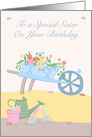 To a Special Sister Birthday Floral Wheelbarrow card