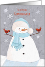 Granddaughter Christmas Soft Snowman with Red Cardinal birds card
