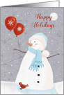 Happy Holidays Whimsical Snowman Red Balloons card