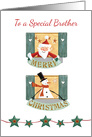 Special Brother Christmas Santa and Snowman Windows card