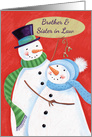 Brother & Sister in Law Snowman Couple with Mistletoe card