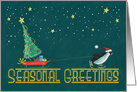 Seasonal Greetings Penguin with Red Sleigh card