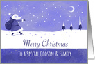 Blue Snowy Santa Landscape Godson & Family card