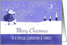 Blue Snowy Santa Landscape Grandson & Family card