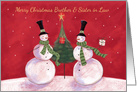 Merry Christmas Brother and Sister in Law Snowmen with Tree and Gifts card
