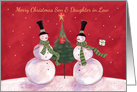 Son & Daughter in Law Christmas Snowmen with Tree and Gifts card