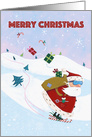 Skiing Jolly Santa Claus Merry Christmas card