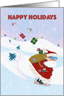 Skiing Jolly Santa Claus Happy Holidays card